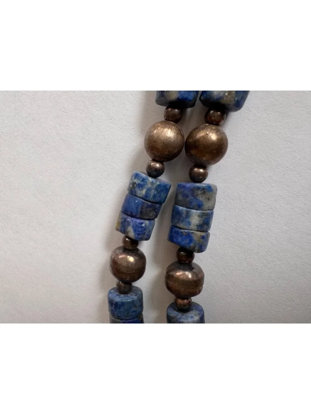 Vintage Lapis Lazuli Sterling Silver Necklace 925 Bench Beads 8mm Southwest Styl - Picture 10 of 11